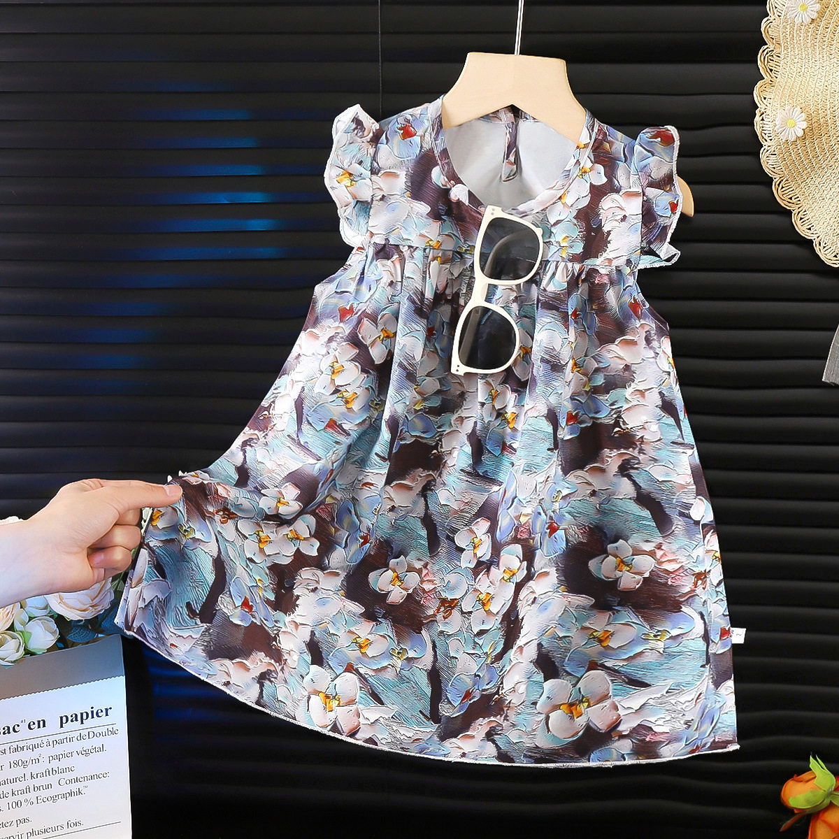 女童夏装2025新款飞袖背心裙女宝宝小童雪纺碎花连衣裙儿童裙子