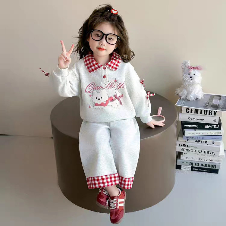 女童套装宝宝新款加绒加厚女冬季休闲阔腿裤卫衣女童两件套