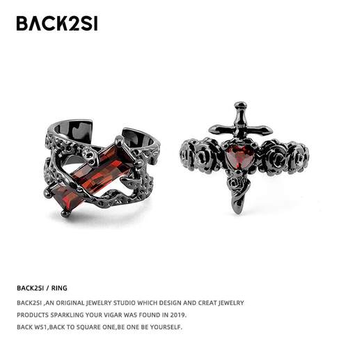 几何镂空红色开口食指环锆石时尚