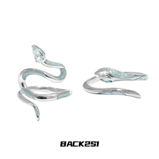 冰封珐琅蓝银蛇戒指女辣妹亚文化蛇院甜酷小众设计冷淡潮开口情侣