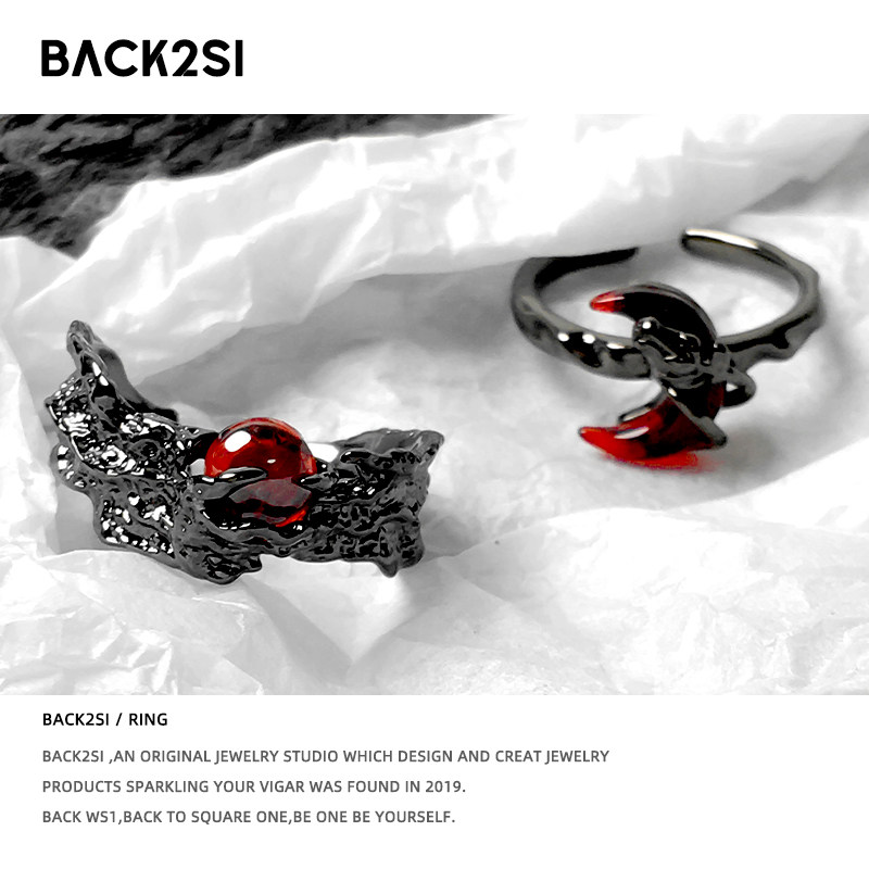 双色暗黑开口戒指小众设计感