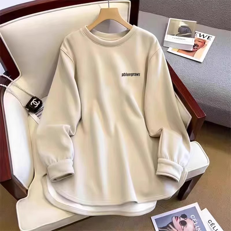 中长款德绒磨毛打底衫女秋冬加绒长袖t恤早内搭配鲨鱼裤的上1212w