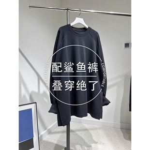 大码 遮屁股鲨鱼裤 黑色长袖 打底衫 搭配1019n T恤女圆领中长款 秋冬季