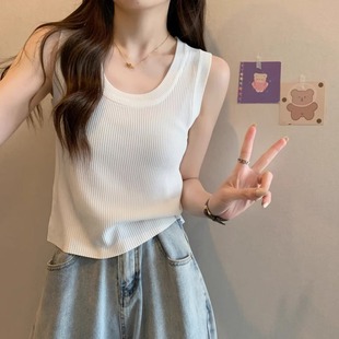 内搭 上衣配衬衫 白色针织吊带背心女夏外穿大码 胖mm打底U领无袖