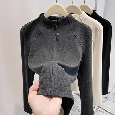 秋冬半高领德绒打底衫女冬2025新款双拉链开衫户外抓绒修身1213w