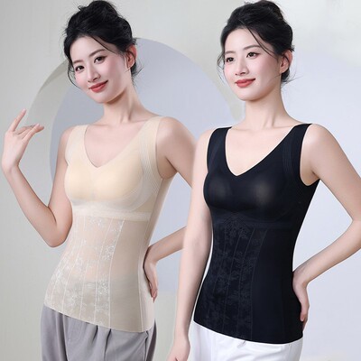 薄款无痕塑身衣免穿文胸收腹束腰上半身塑形美体背心束身上衣女夏