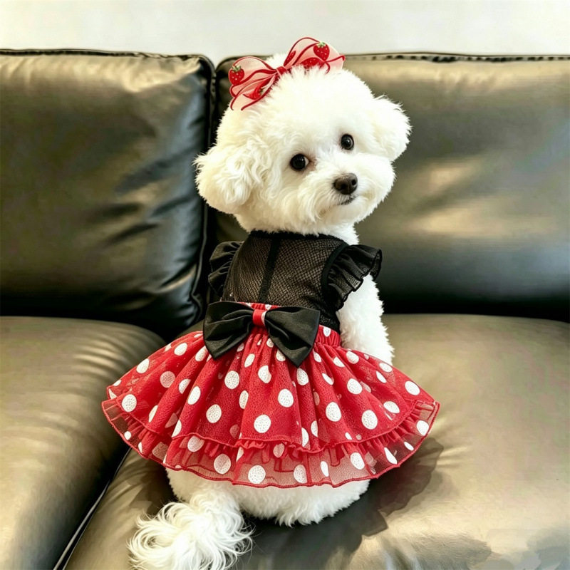 狗狗裙子秋装可爱波点蝴