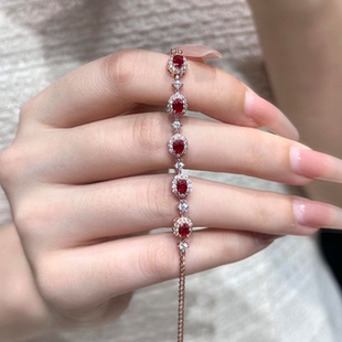 法式复古爆闪仿椭圆红锆石手链女高级感轻奢小众独特气质显白手饰
