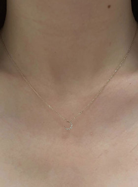 极细仿闪钻半月牙吊坠项链女