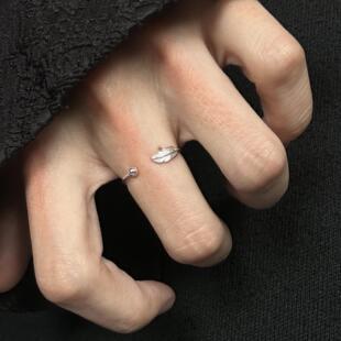 复古树叶羽毛戒指女轻奢高级感开口指环小众设计感简约通勤食指戒