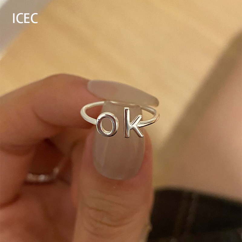 字母OK戒指女小众设计开口食指戒