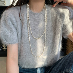 长款 颈链轻奢小众高级感锁骨链夏 多层叠戴仿珍珠项链女款 2025新款