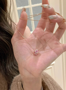 粉色碎钻转环项链女款2025新款