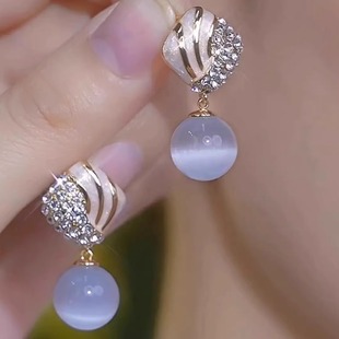 仿猫猫石菱形耳环女款 新中式 轻奢高级感小众设计独特气质漂亮耳钉