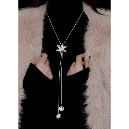 旋转仿锆石雪花长款项链女2026新