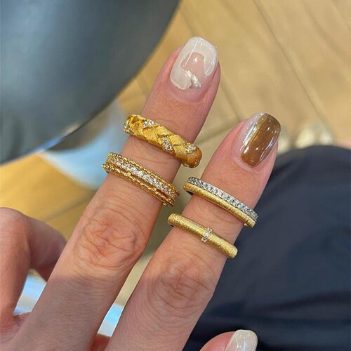 中古金色麦穗拉丝戒指女小众设计