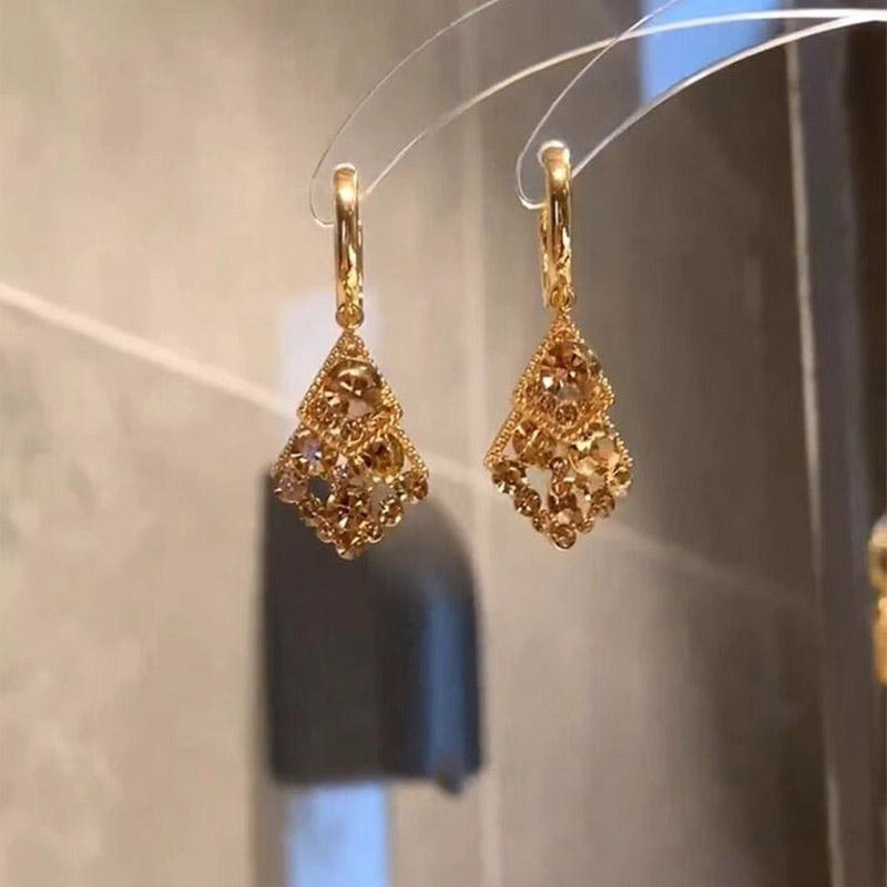 爆闪金色仿满钻菱形流苏耳环