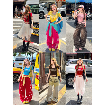 夏日调色盘印花铆钉方领修身T恤