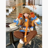 针织毛衣女 慵懒风撞色条纹圆领长袖 林诗琦NICKIDAILY 暖调虹光