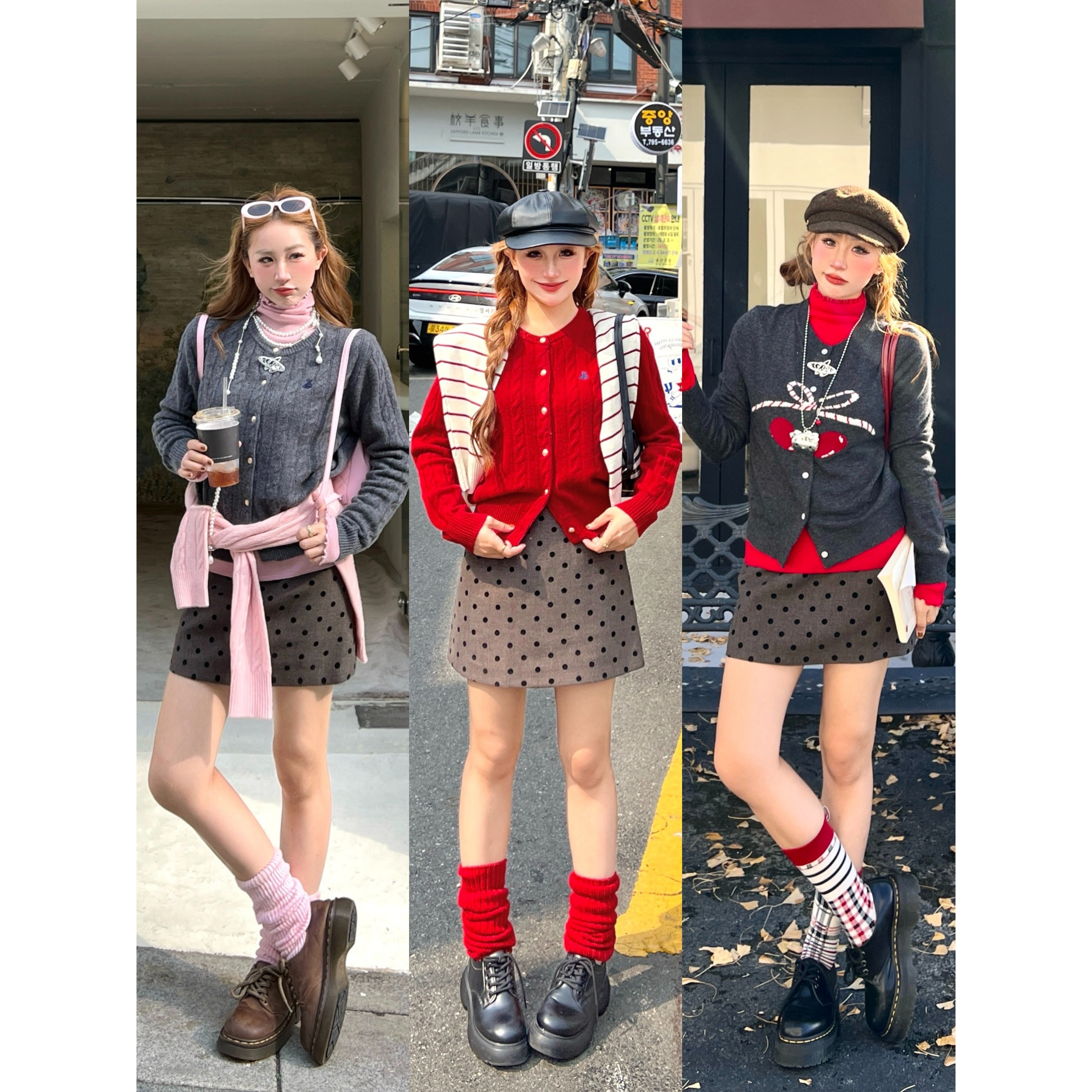 林诗琦NICKIDAILY【晚照清露!温柔气质撞色波点百搭毛呢半身短裙