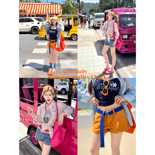 NICKIDAILY低腰腿长牛仔热裤