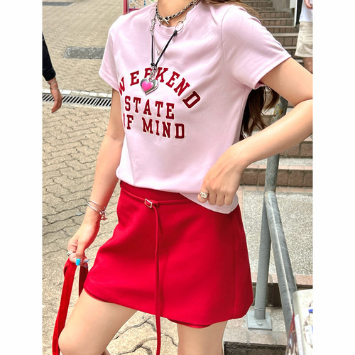 NICKIDAILYA字显瘦纯色系带裤裙