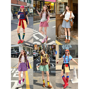 林诗琦NICKIDAILY【夏日甜豆！小个子韩系五色松紧腰A字休闲短裤