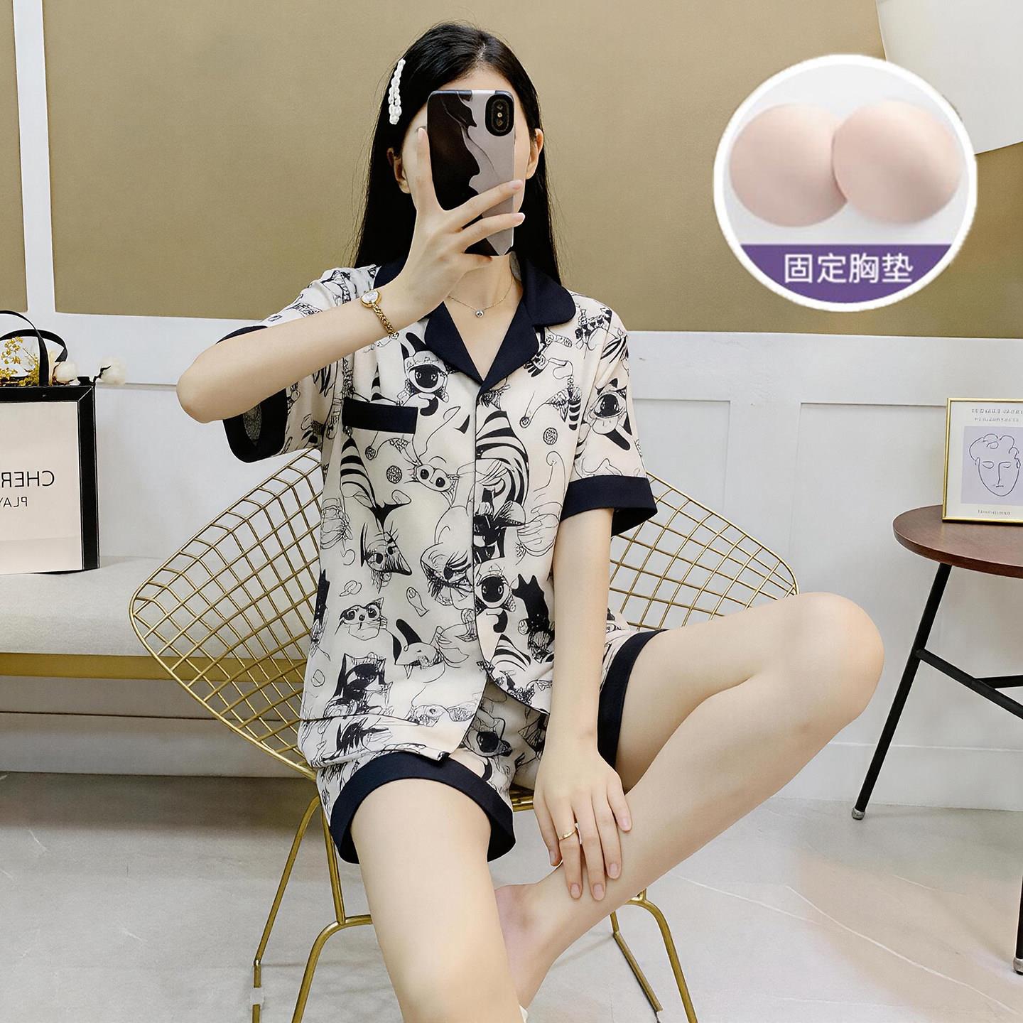 女士高级感套装睡衣夏装时尚洋气家居服女可外穿冰丝短袖高级轻奢