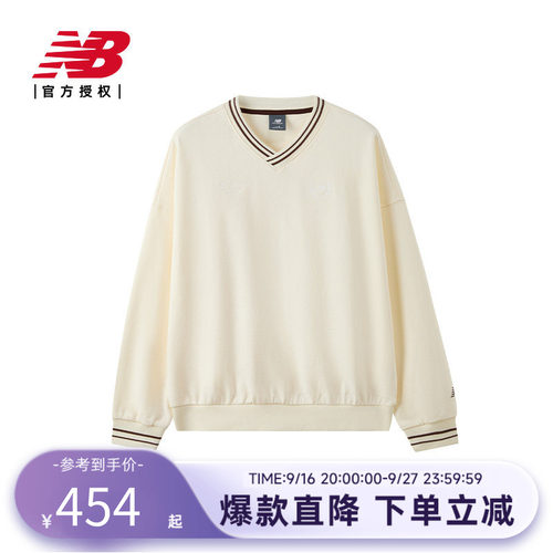 New Balance NB官方26女冬季圆V领休闲百搭时尚运动卫衣WT6144GC