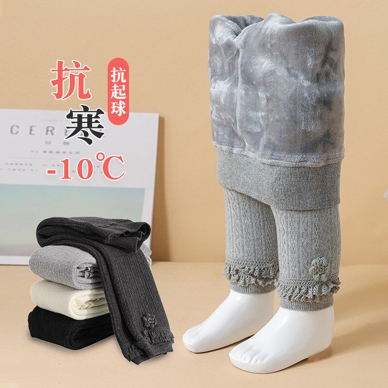 女童宝宝连裤袜秋冬季加绒加厚款打底袜婴儿可开裆九分打底裤儿童