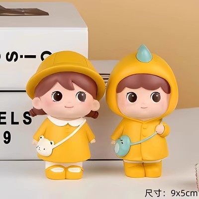 包邮黄衣萌萌小女孩生日蛋糕装饰摆件黄色帽子可爱人偶女娃娃插件