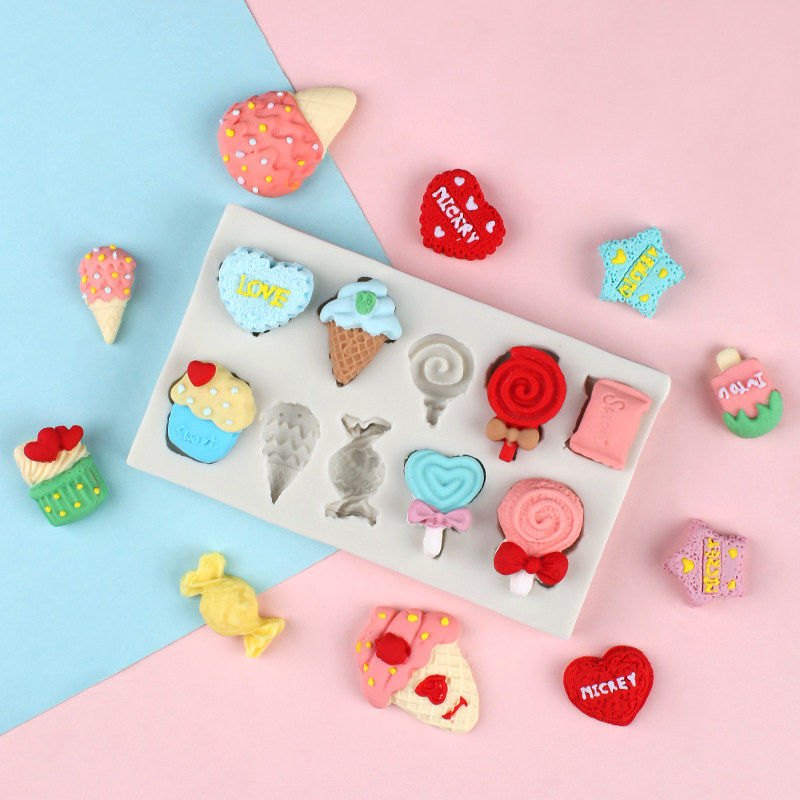 糖果冰淇淋爱心棒棒糖巧克力翻糖蛋糕硅胶模具甜品烘焙花瓣模具