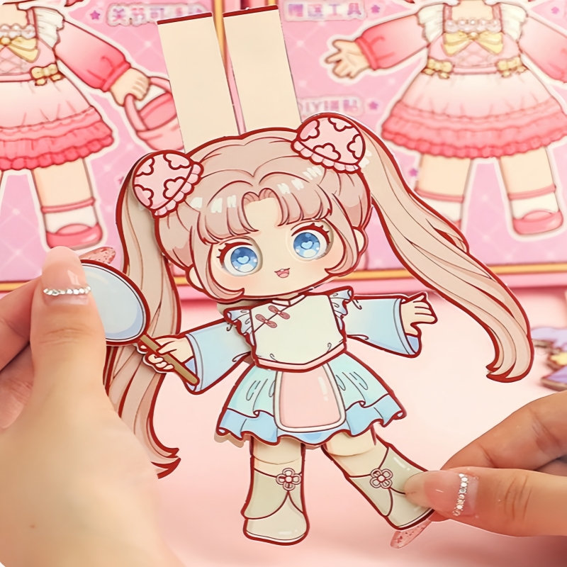 安静书网红纸偶3d立体拼装纸片人材料免裁剪人物换装贴纸会动的纸娃娃