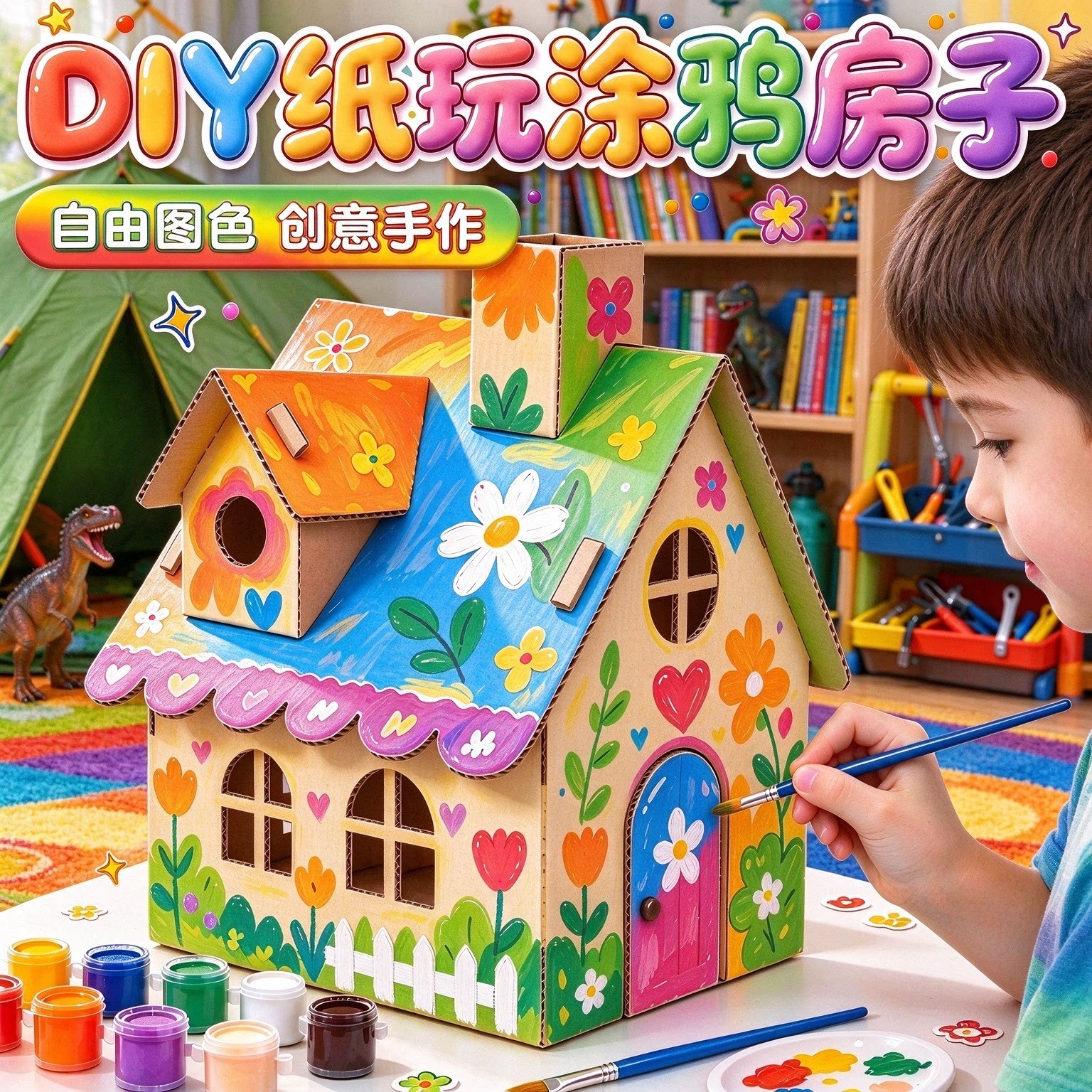 儿童DIY迷你屋纸板模型材料包