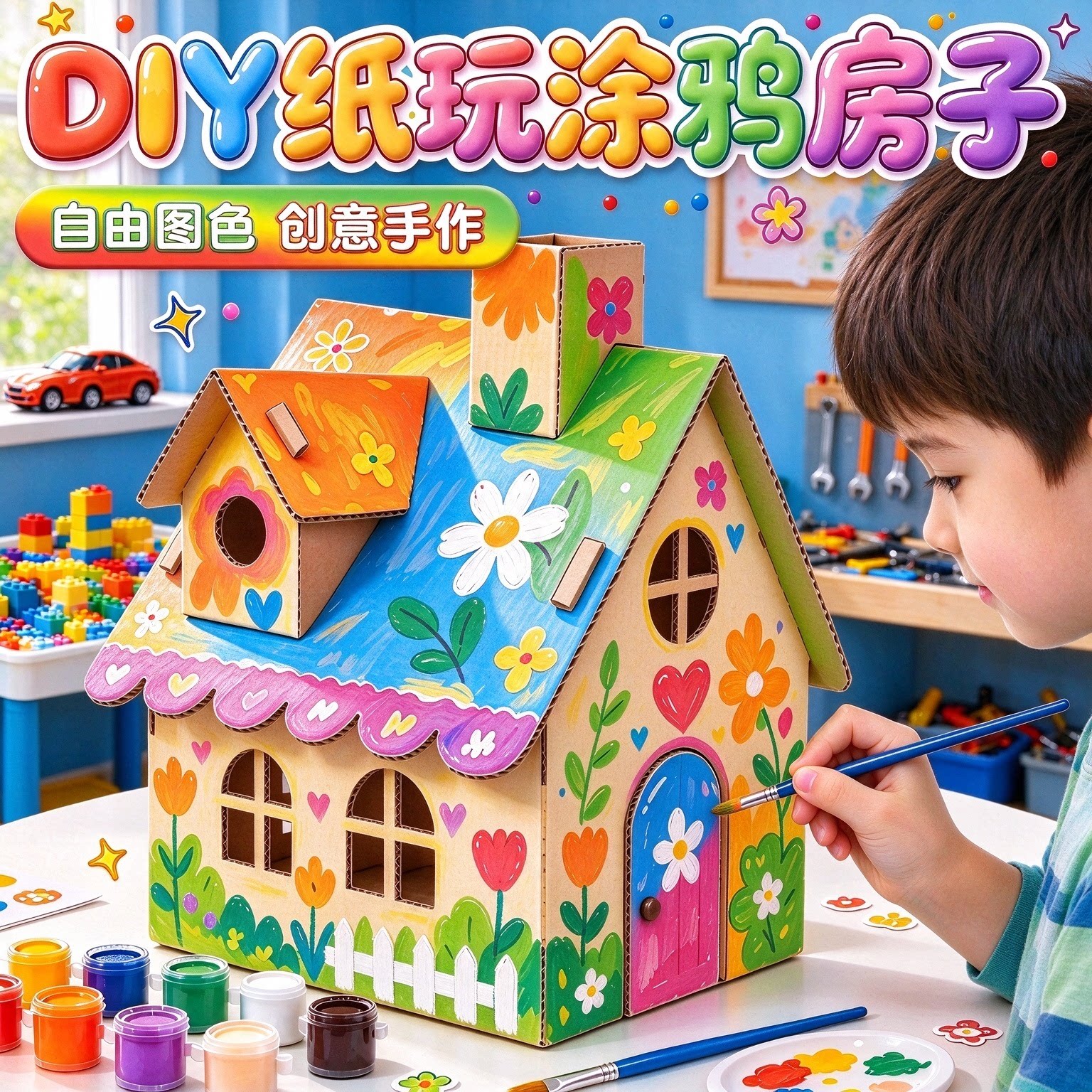 儿童豪华别墅纸板拼装过家家玩具