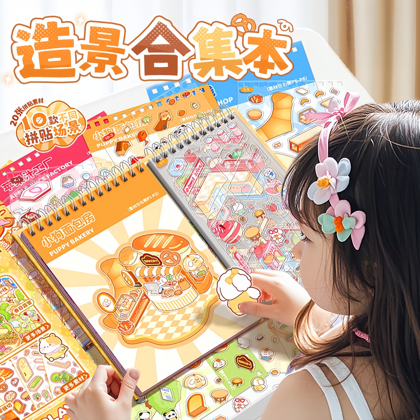 造景贴纸微缩场景合集本3d贴画立体免裁剪手账贴纸书女孩儿童益智玩具手工diy装饰小型屋儿童卡通贴纸颜值高