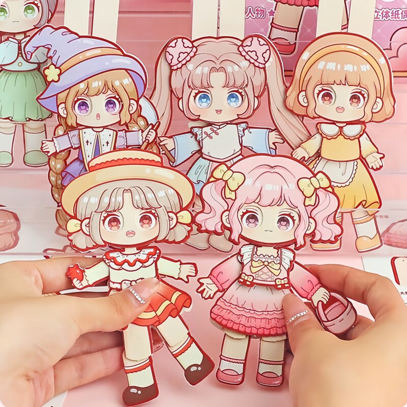 安静书网红纸偶3d立体拼装纸片人材料免裁剪人物换装贴纸会动的纸娃娃