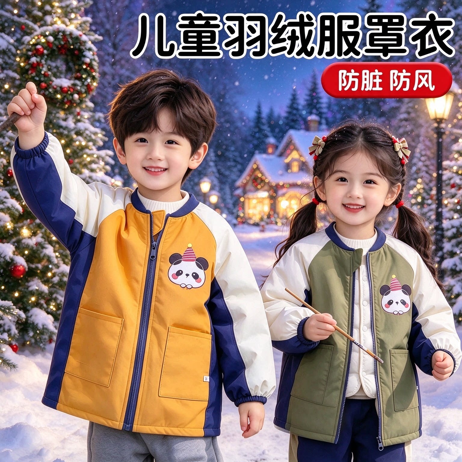 秋冬男女童羽绒服防水防脏罩衣