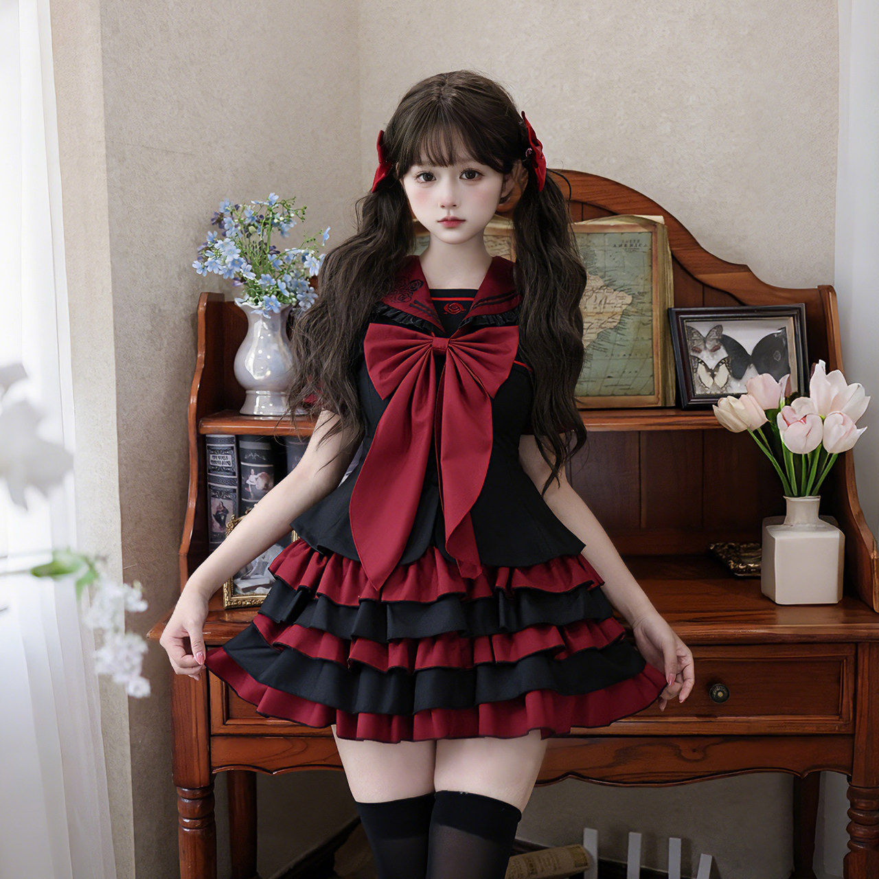 妙也可原创水手服格裙百褶裙JK收腰制服高中校服大码80-180斤