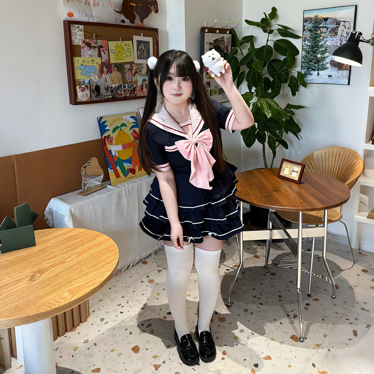 妙也可原创JK水手服绀色大码制服收腰学院风秋季套装80-180斤