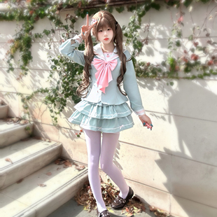 【萌兔恋语】妙也可原创水手服jk制服套装蓬蓬裙收腰女正版百褶裙