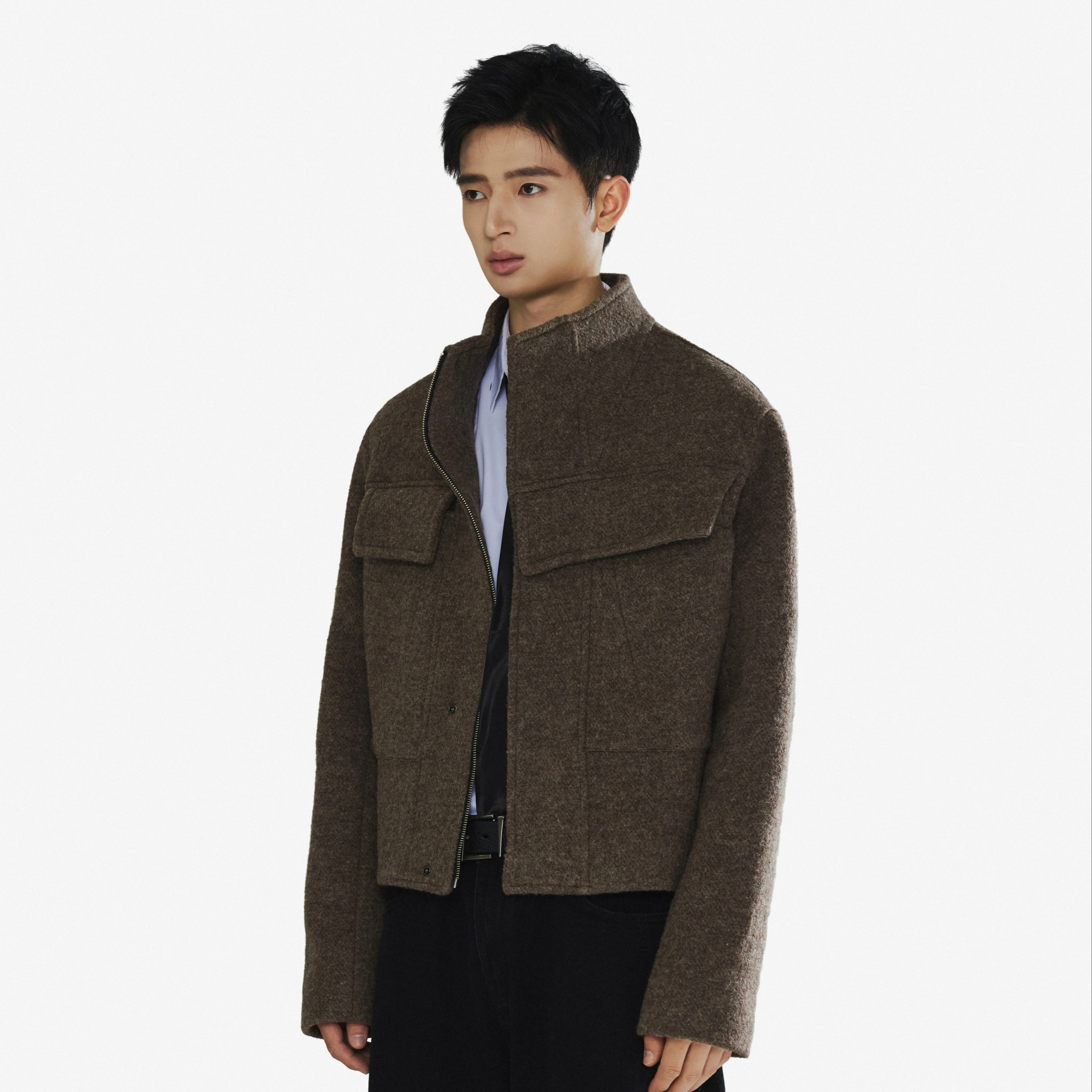 DERT纯羊毛先锋立领解构毛呢夹克