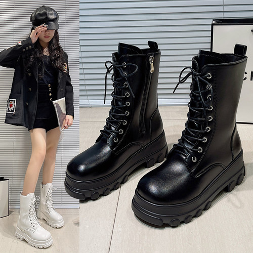 马丁靴女COS增高鞋10CM中筒靴