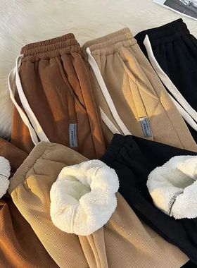 Men Winter Corduroy Plush Extra Thick Pants Lambswool Warm L
