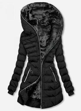 Winter Women Hooded long sleeve warm jacket ladies zip coat