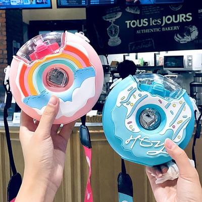 380ml Kids Water Bottle Kawaii Plastic Cup Donut Shape Cute1