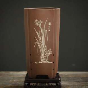 兰花专用花盆紫砂粗陶透气陶瓷大号四方高筒吊兰悬崖桩君子兰兰草