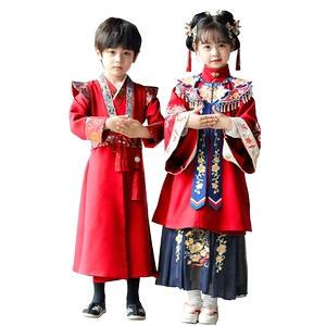 明制汉服男童女童春秋古装2024新款古风超仙唐装儿童国学服演出服