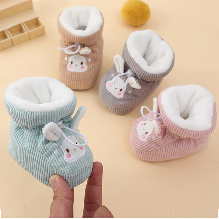 婴儿冬季鞋子保暖防滑加厚0-1岁新生儿男女宝宝加室内护脚绒棉鞋