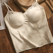 冬季 Kbra法式 蕾丝保暖吊带背心女2025新款 内搭外穿带胸垫一体上衣